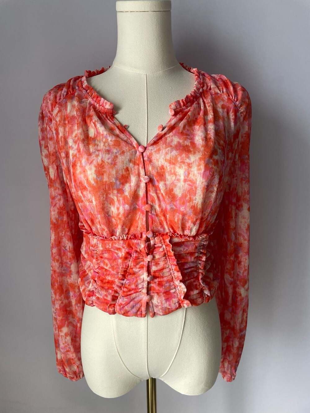 Anthropologie Sunset Ruched Crop Blouse